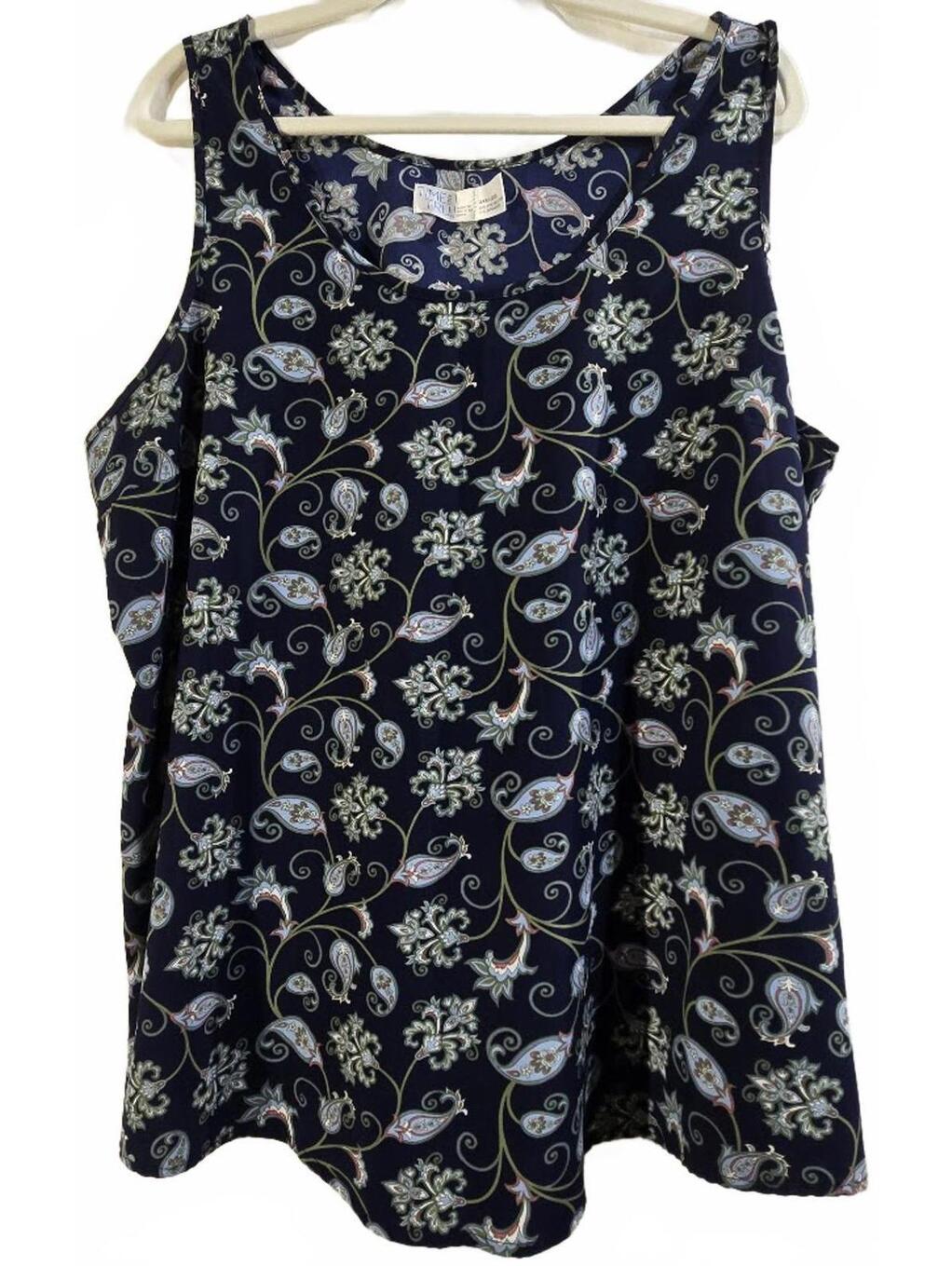 Time And Tru Navy Blue Floral Sleeveless Tank Top Size 3xl